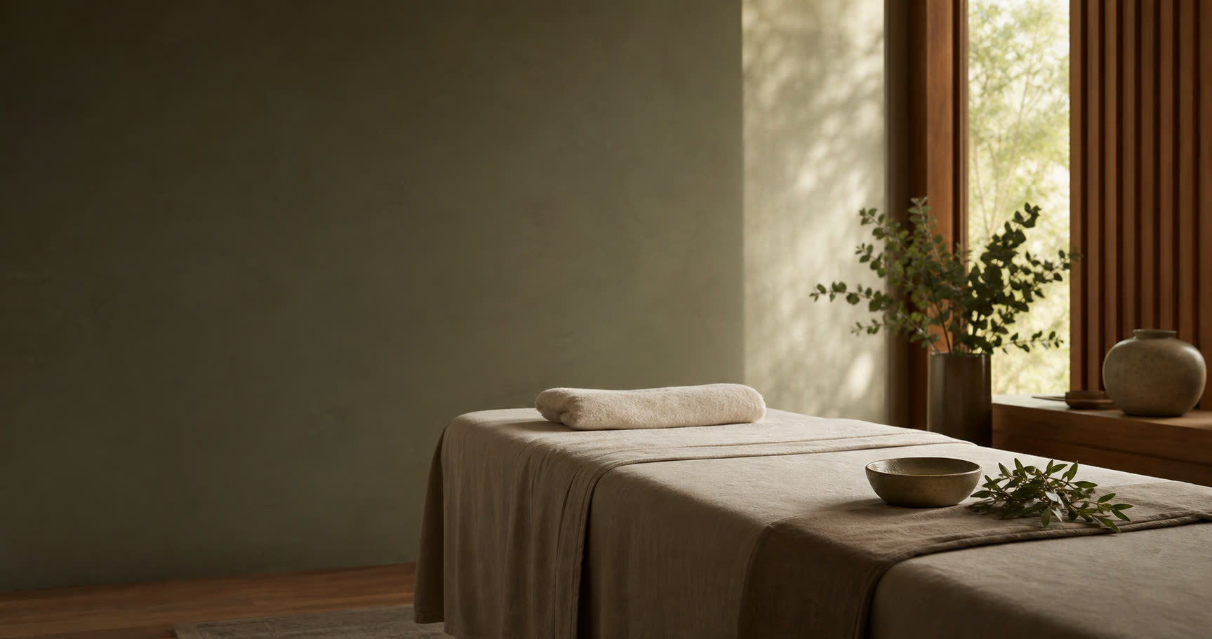 Espace de massage calme aux matières naturelles